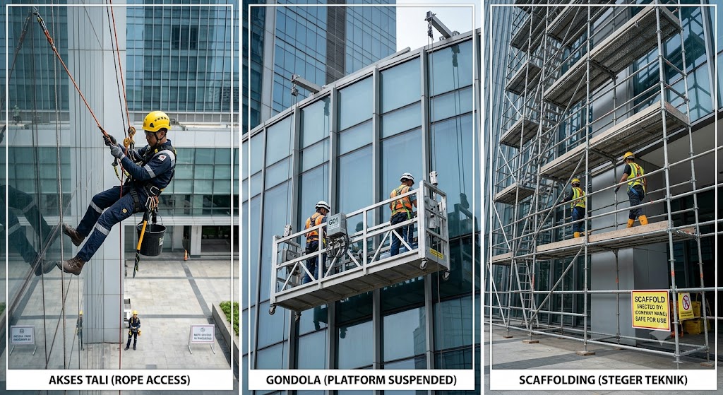rope access, gondola, dan scaffolding